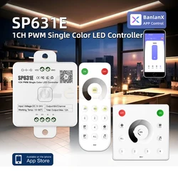 SP631E 1CH PWM pojedynczy color kontroler LED DC 5V 12V 24V 12A inteligentny muzyka Bluetooth ściemniacz i 2.4G RF bezprzewodowy zdalny Panel