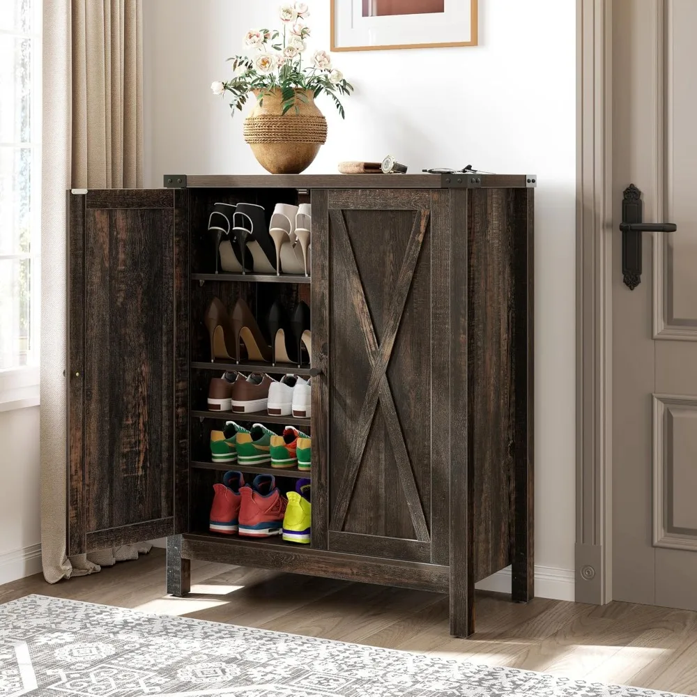 

Shoe Cabinet with Door, Farmhouse Shoe Storage Cabinet for Entryway, Large Capacity Wood Shoes Rack Organizer for Hallway Closet