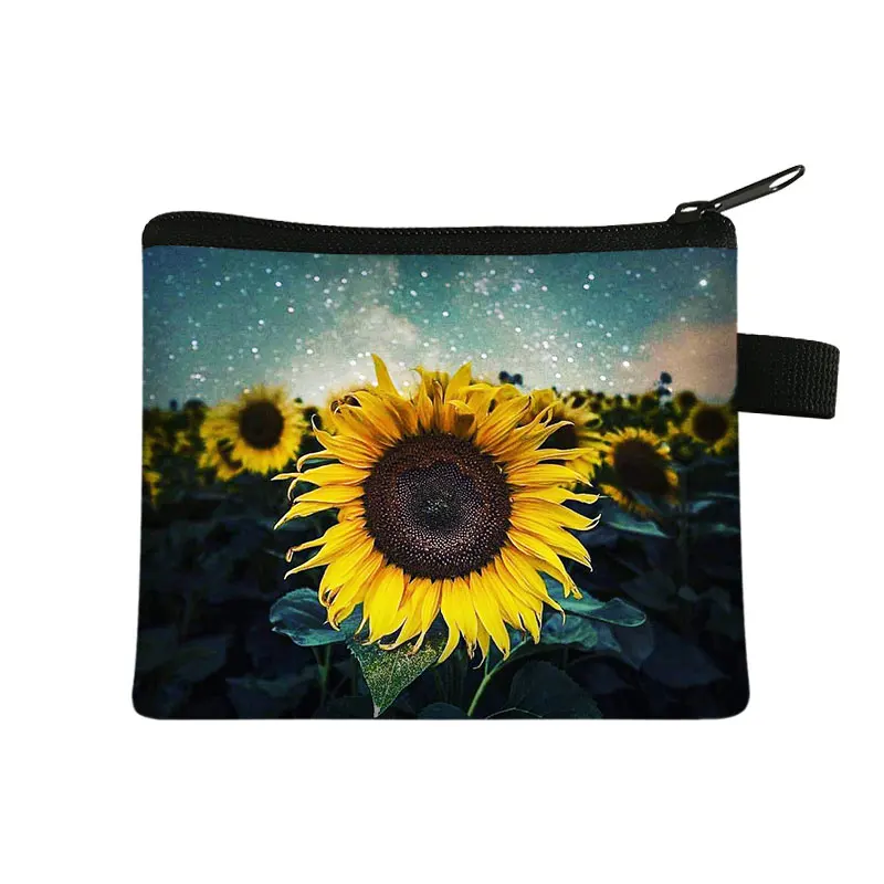 Small Wallet Daisy Pattern Cosmetic Bag Women Waterproof MakeUp Bag Yellow Sunflowers Toiletry Bag Travel Cosmetic Case Cartera