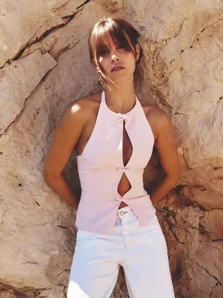 

Summer 2024 New TRF Women's Faion Knot Ne Hanging Top Slim Fit round Ne Regular Svel UV Protection