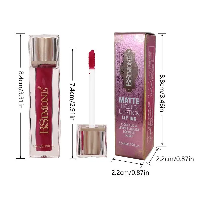 BSIMONE Rossetto liquido opaco velluto Trucco labbra sexy impermeabile a lunga durata per donna Lucido rosso antiaderente