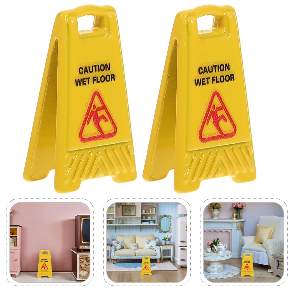

4 шт. мини предупреждающие знаки желтый пластиковый предупреждающий напольный знак для кукольных домиков сказочные сады диорама дисплеи миниатюрный дом