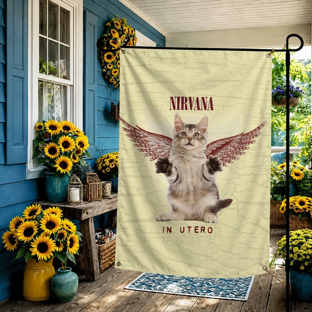 Bandera de exterior de la banda de rock N-Nirvana para decoración del hogar, camping, fiestas, clubes, jardín, patio, pancarta colgante de pared