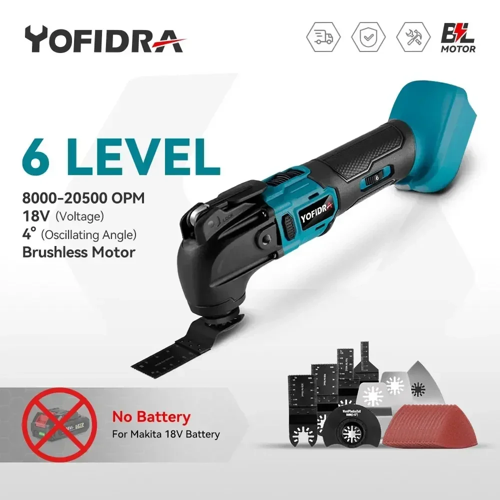 Yofidra multiherramienta oscilante sin escobillas, sierra eléctrica, recortadora, pala de corte, herramienta de carpintería para batería Makita de