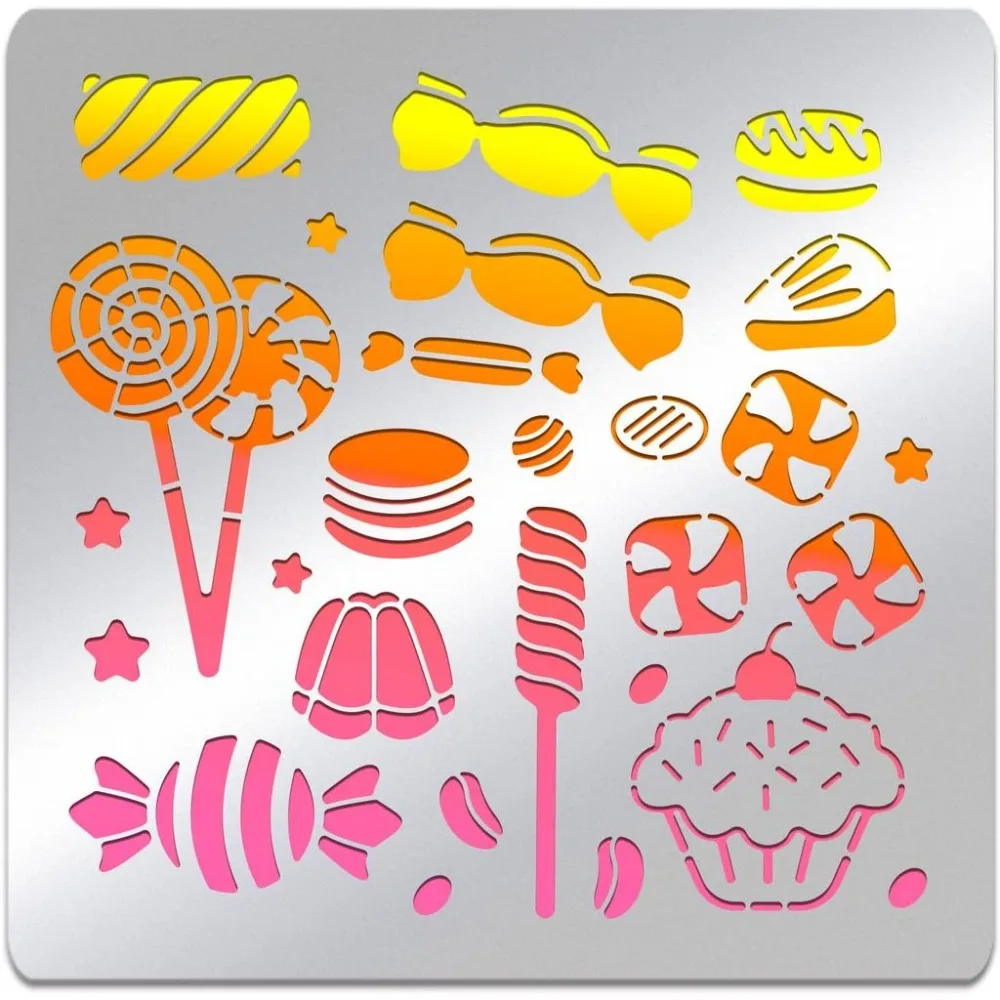 Pattern Metal Stencil Square Stainless Steel Lollipops Cupcakes Template Stencil for Scrapbooking Engraving Pyrography Journal