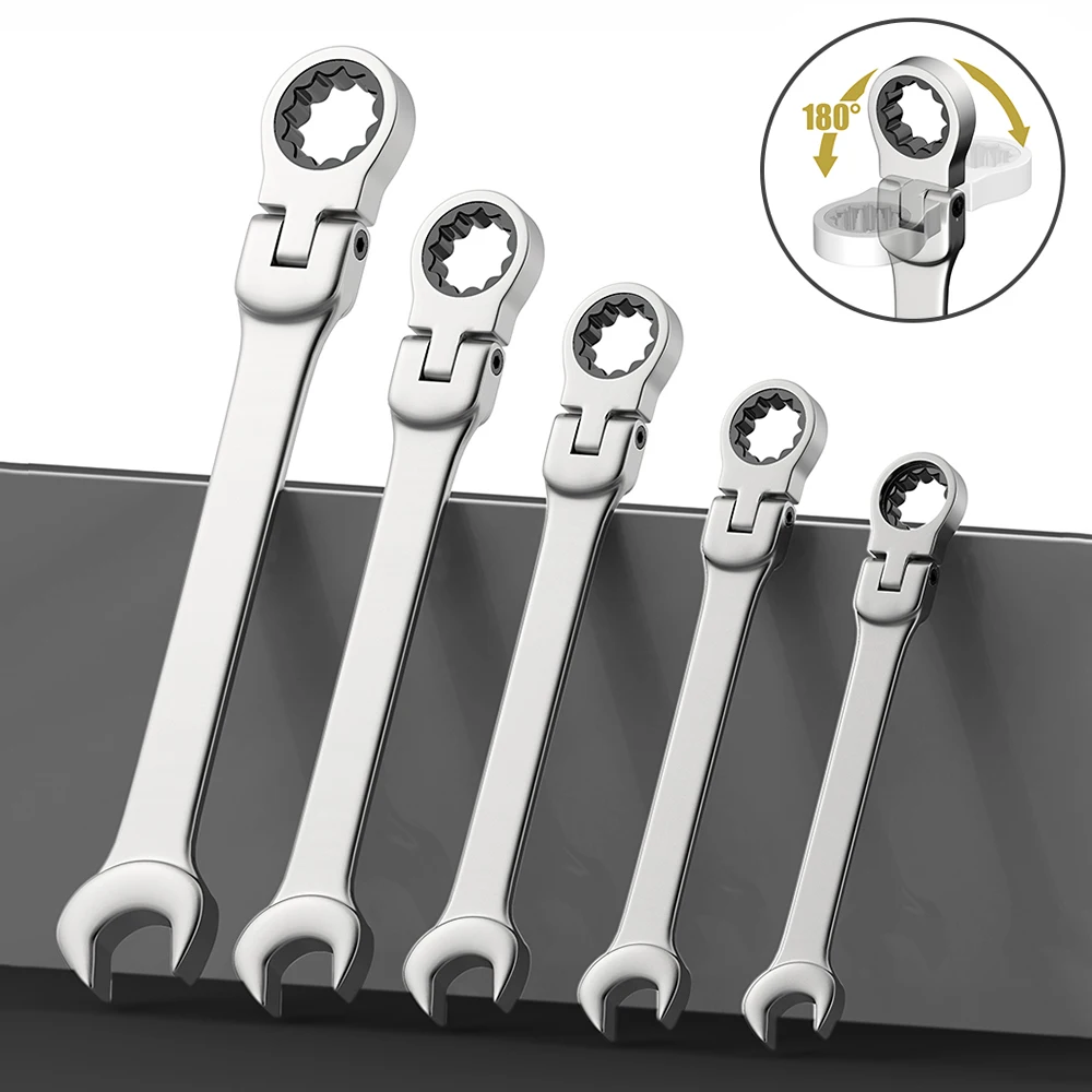 1SET Combination Ratchet Wrench, with Flexible Head, Dual-purpose Ratchet Tool, Ratchet Combination Set. Car Hand Tools