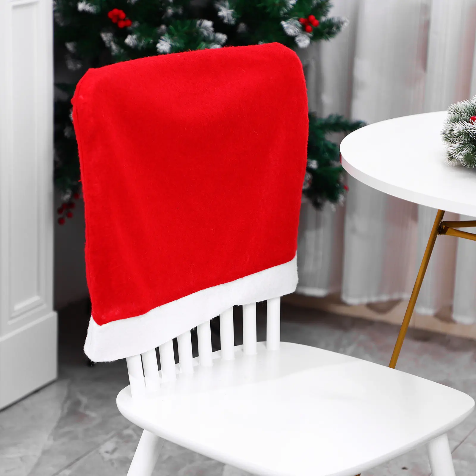10Pcs Christmas Chair Covers Festive Santa Hat Theme Chair Back Covers for Dining Room Kitchen Office Party Indoor Christmas
