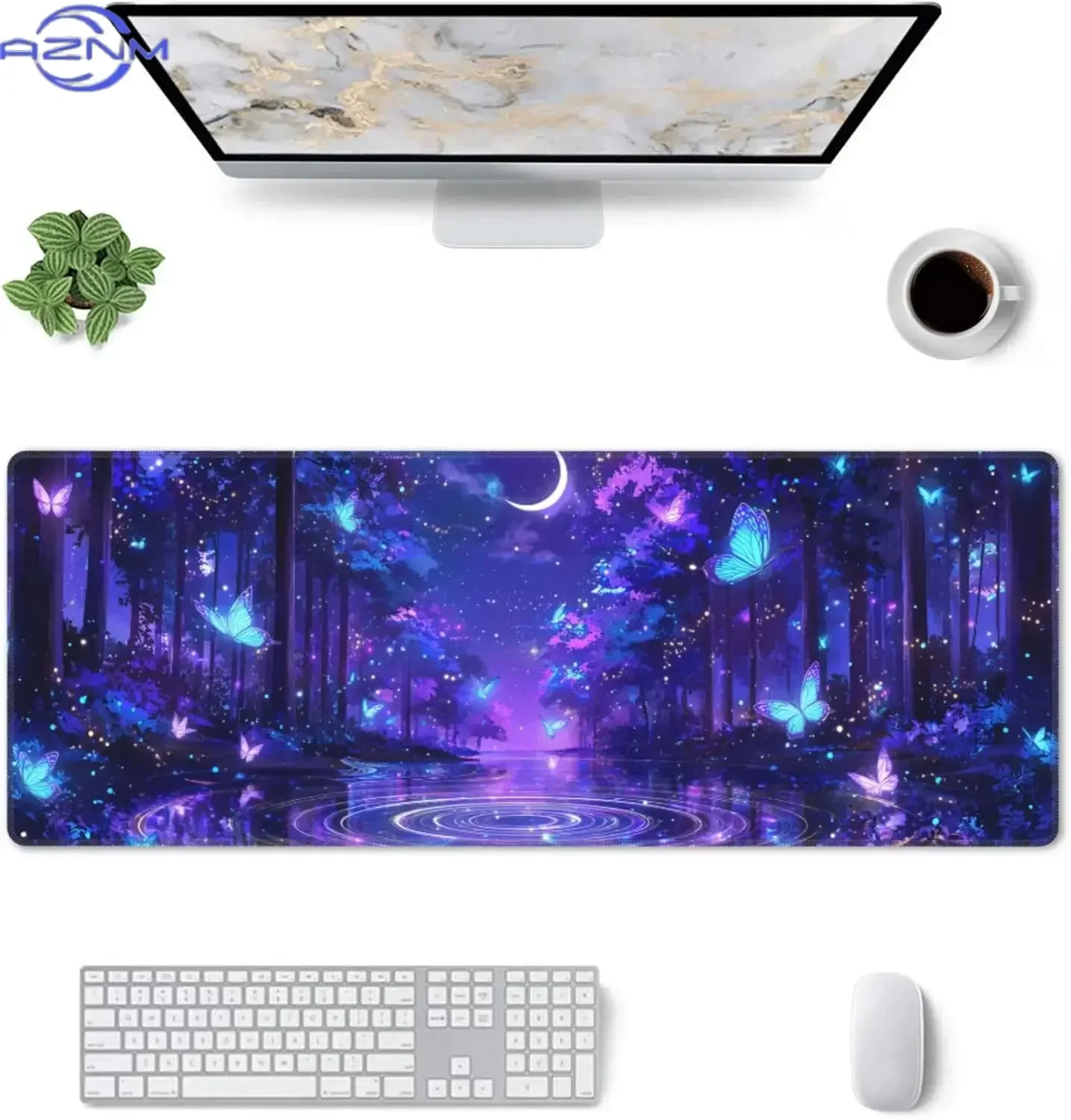 Butterfly-Themed Extended Gaming Mouse Pad – XL Large Desk Mat with Stitched Edges for Gamers and Home Office