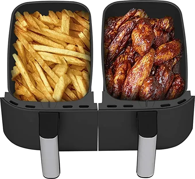 

-Digital Smokeless Indoor Grill 9L Big Single Pot The Power Double Basket Dual Air Fryer