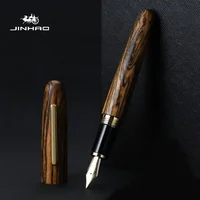 Jinhao 9056 pluma estilográfica hecha a mano de madera Natural punta M/F pluma de tinta con Clip dorado papelería regalo de oficina de negocios útiles escolares de escritura