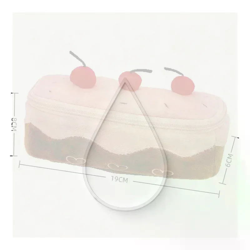 Cute Pencil Bag Plush Cherry Cake Pencil Case Large Capacity Student Stationery Storage For Girls Kids Back To School Gift 1PC