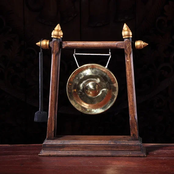 Solid wood wind chimes tabletop ornaments town house lucky longevity gong ornaments home decoration handicrafts ornament gong