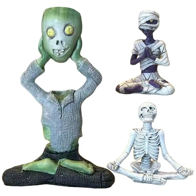 Scary Zombie Mummy Skeleton Resin Halloween Decor Skeleton Statue Realistic Resin Statue Weatherproof man Meditation Sculpture