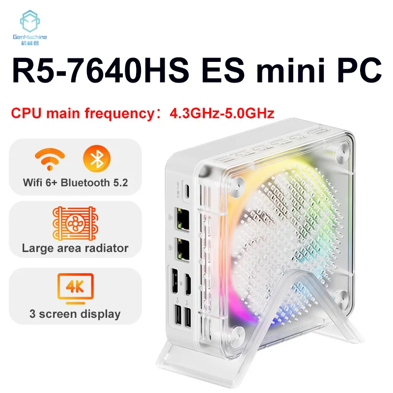 

Genmachine Новый мини-ПК R5 7640HS ES с Windows 11, Wi-Fi 6, игровой ПК, 6 ядер, 12 потоков, поддержка процессора DDR5, 4800 МГц, компьютер