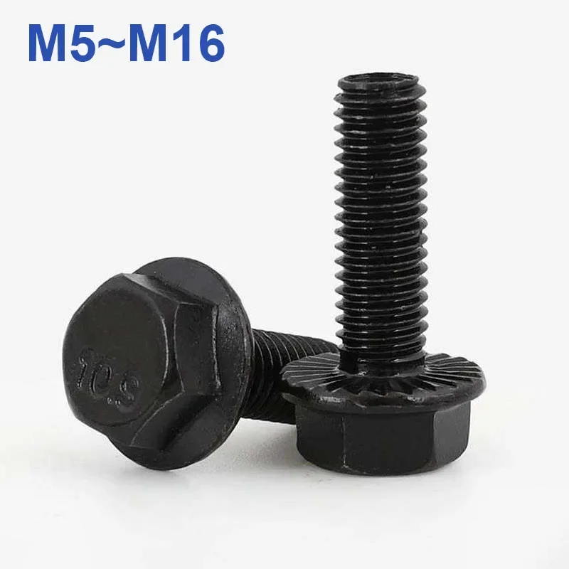 1~5pcs M5 M6 M8 M10 M12 M14 M16 Black Grade 10.9 Carbon Steel Outer Hexagon Head Flange Cap Screws Hexagon Flange Bolt