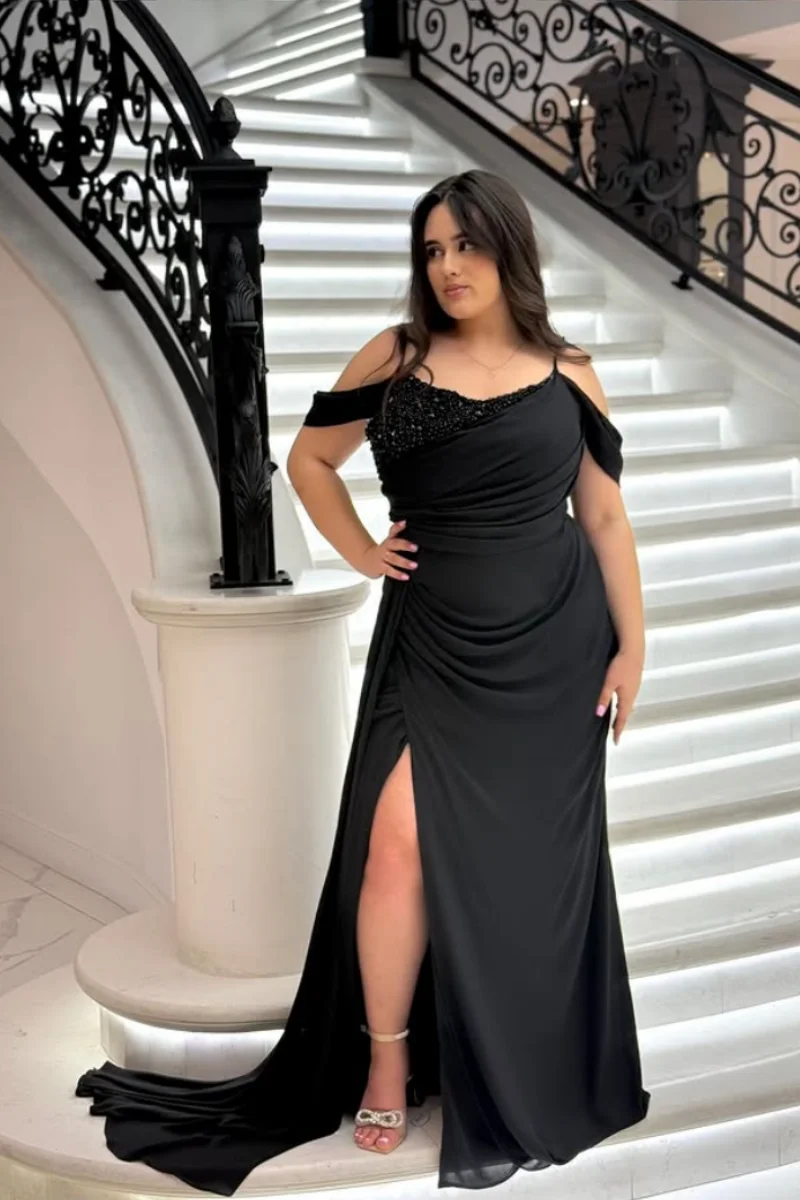 Jessica Abiti da sera eleganti da donna Occasioni formali Abiti da ballo Nero Slim Fit con spacchi laterali Abiti da festa Abiti da gala