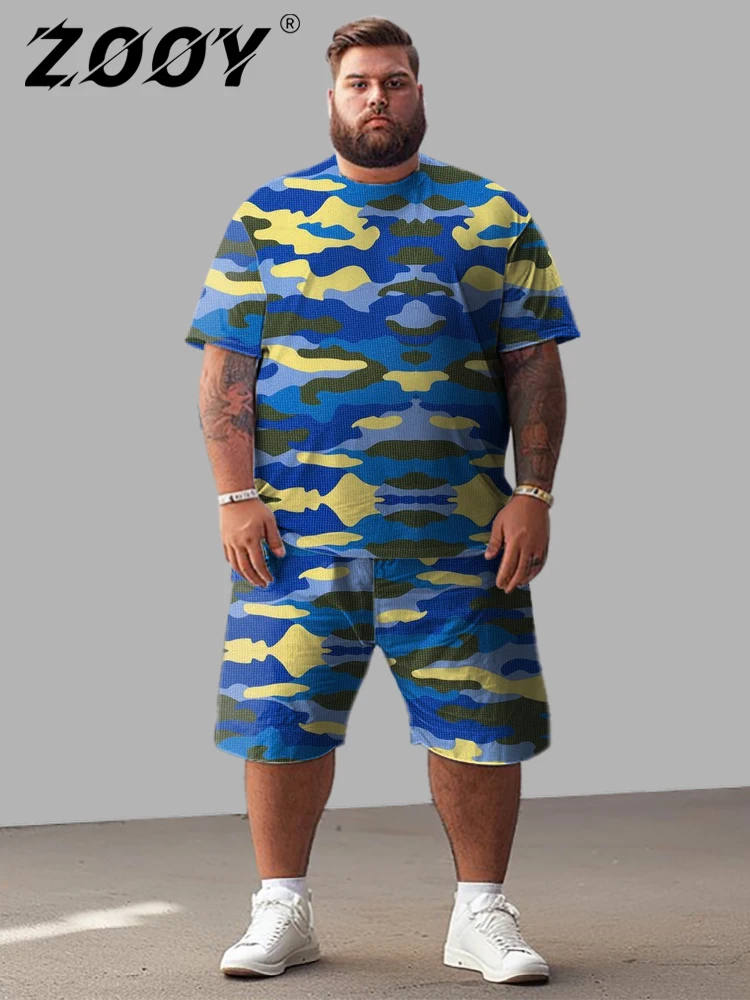 L-9XL Short Sleeved T-Shirt Shorts Set Plus Size Men Fashion Tie Dye Respect Letter Simple Camouflage Print Two-Piece Set ZOOY