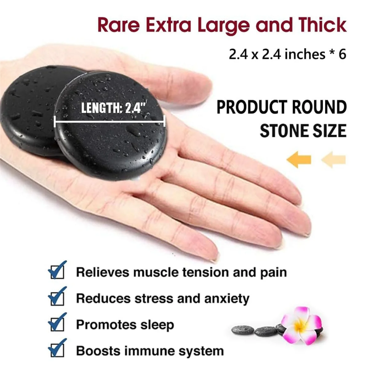 أحجار التدليك، أحجار ساخنة أساسية للتدليك، مجموعة تدليك 6 أحجار ساخنة متوسطة الحجم، أحجار تدليك الصخور الساخنة #4
