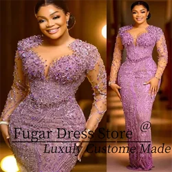 Fashion Lilac Sheath Prom Dress Beaded Lace Sexy Evening Formal Party Birthday Engagement Gowns Dresses Robe De Soiree