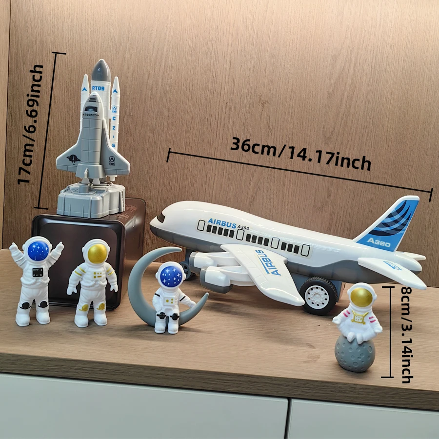 Grande avião de passageiros branco, nave espacial, lançador, modelo de astronauta, ornamento, brinquedo de menino, presente de aniversário