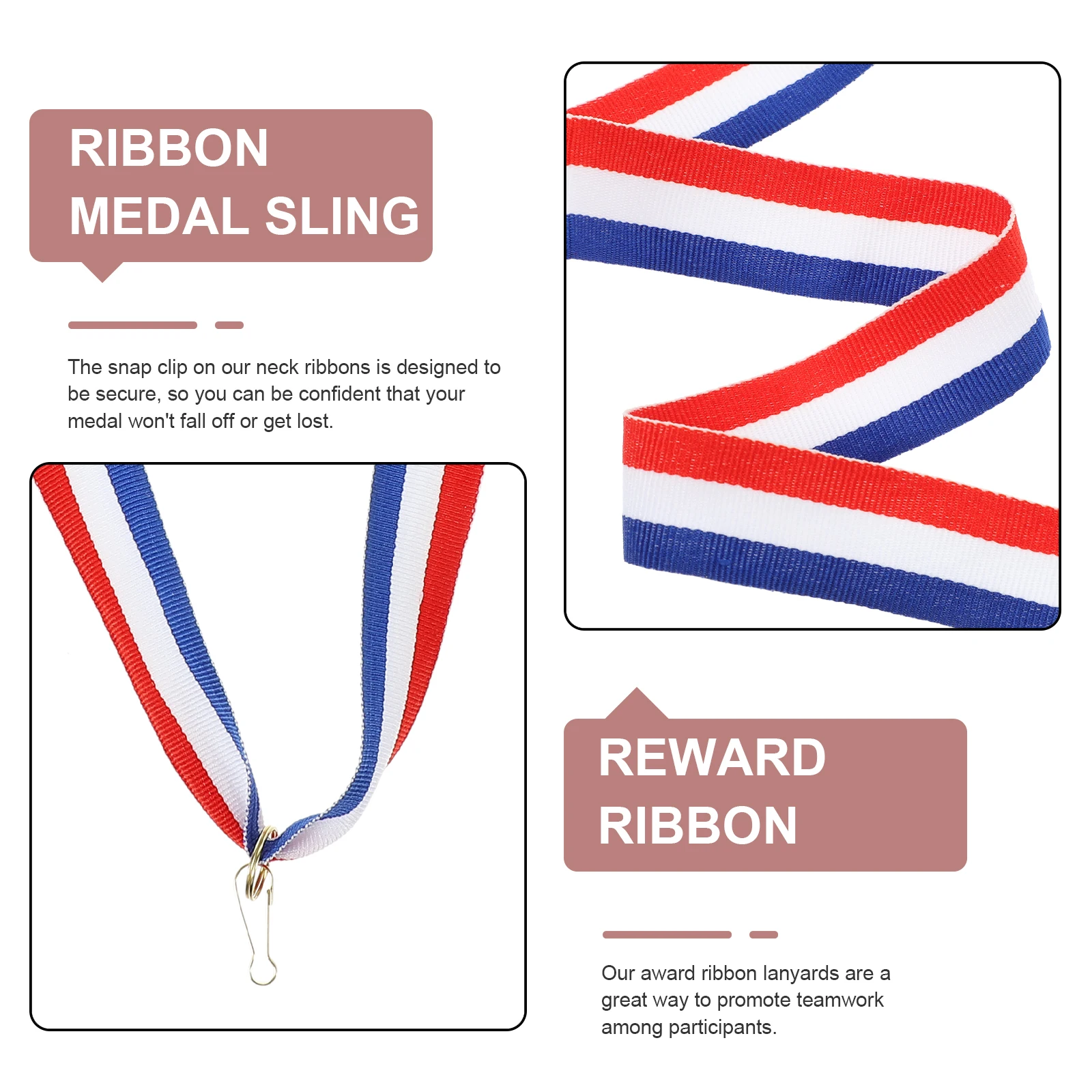 

12pcs Medal Ribbons Red White Award Lanyards Clips Neck Cord Accessory Competition Multi-function Phone Strap