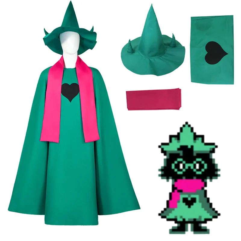 

Deltarune Ralsei Cosplay Costume Deltarune Lancer Cosplay Ralsei Costume Cloak Green Outfits Male Female Halloween Clothes