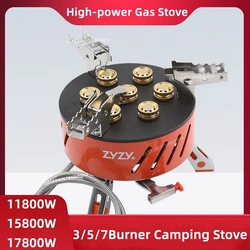 3/5/7 Core Burner Strong Firepower Camping Stove Portable Tourist Gas Stove Outdoor Picnic Cooking Furnace Camper Supplies