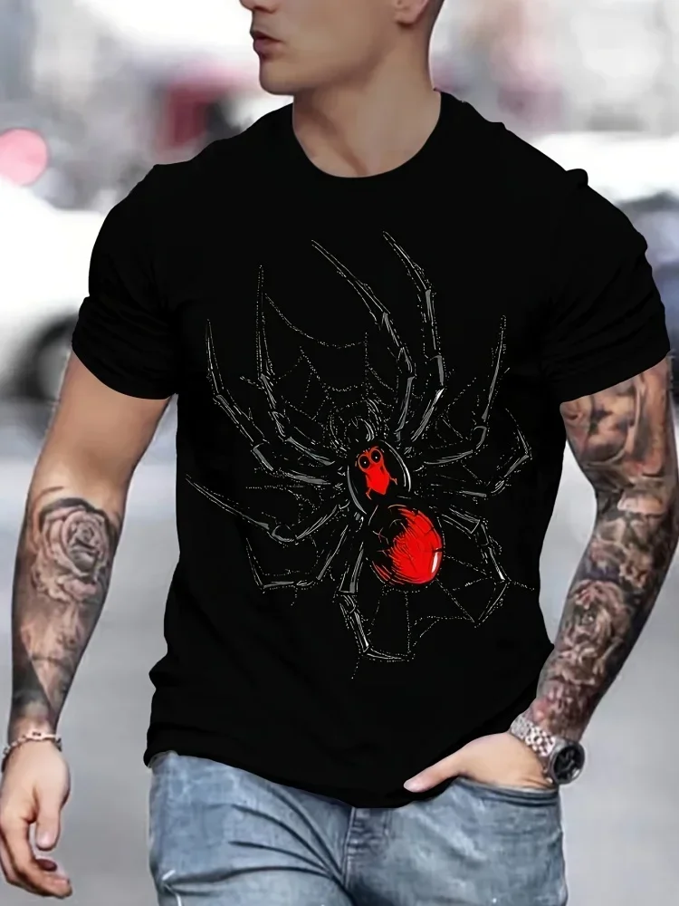 3D Spider Printed Short Sleeve T-shirt Summer Casual Tops Outdoor Breathable Crew Neck T Shirt for Men Clothes Trend Streetwear