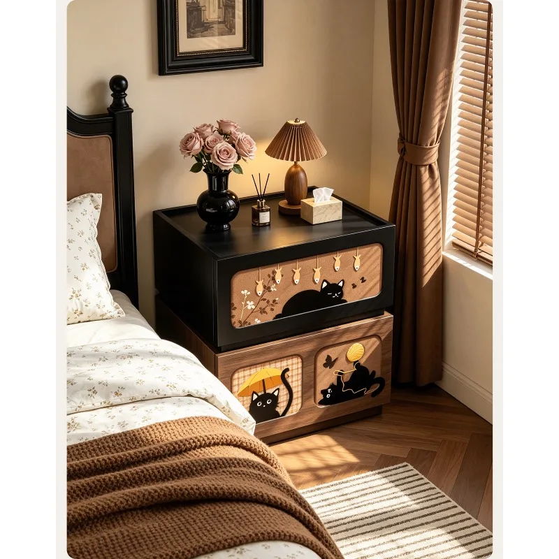 Mid Century Luxury Creative Walnut Wood Modular Nightstand Storage Cabinet Master Bedroom Bedside Compact Home Decor Novelty New