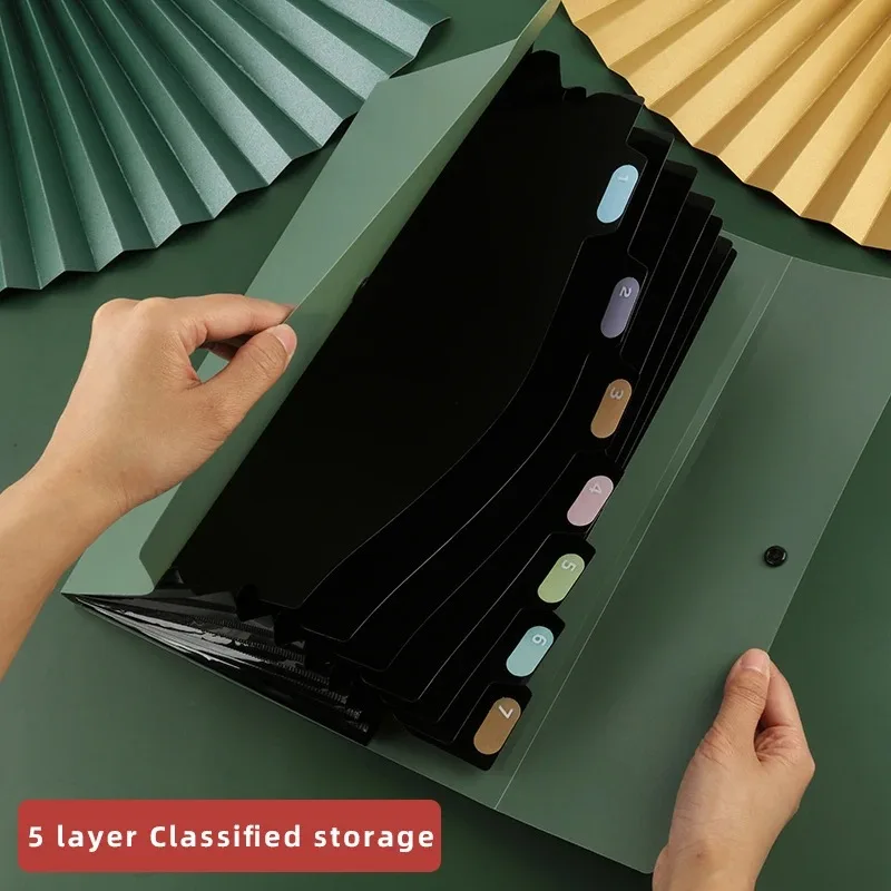 Recently Popular A4 Horizontal Folder Multi-layer Student Storage Bag 5 Layers Test Paper  Press Button Large Capacity