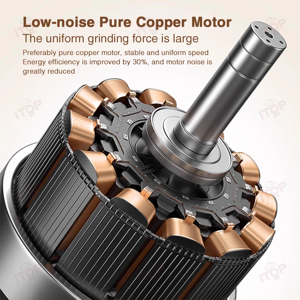 ITOP LDCG200 مطحنة القهوة المحمولة 2600 مللي أمبير شحن لاسلكي طحن 41 مللي متر 5 الأساسية لدغ 200 دورة في الدقيقة إعداد وقت الطحن 5-98 ثانية