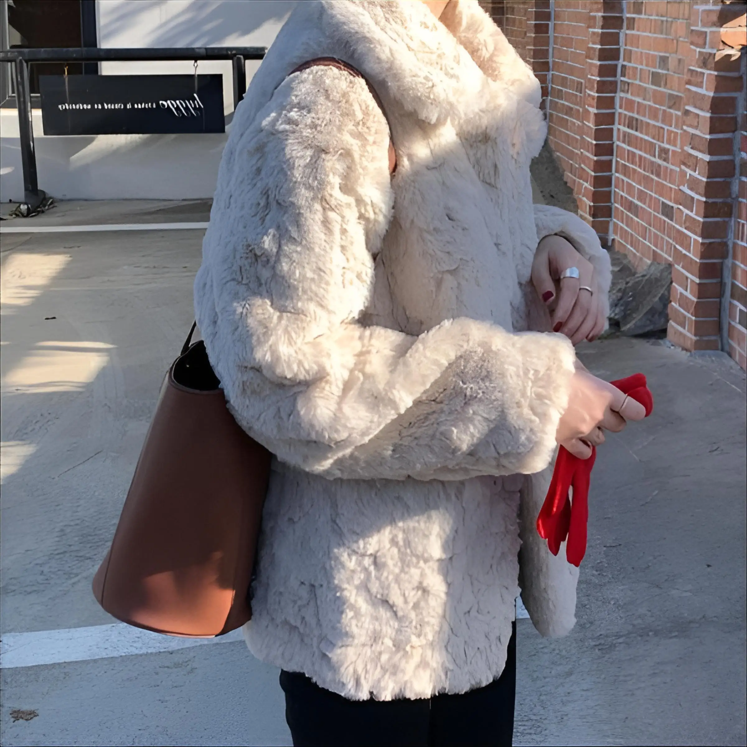 Abrigo de piel sintética para mujer, abrigos para mujer, bloque bonito, Fitness, elegante, Kawaii, femenino, suave, con cordones, manga con cordón, silueta brillante Ins