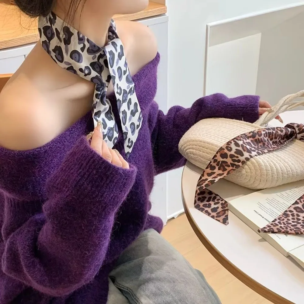 Elegant Leopard Print Slender Scarf Long Thin Small Silk Scarf Decoration Headscarf Neckwear/Wrist/Waistband