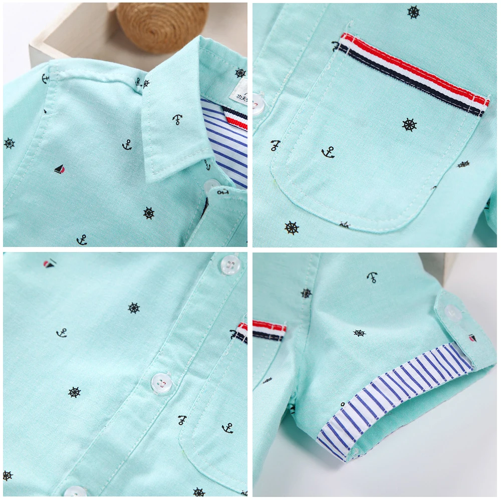 GFMY 2026 Hot Sale Children Shirts Casual Solid Cotton Short-sleeved Boys shirts For 2-14 Years Ribbon Decoration Baby shirts