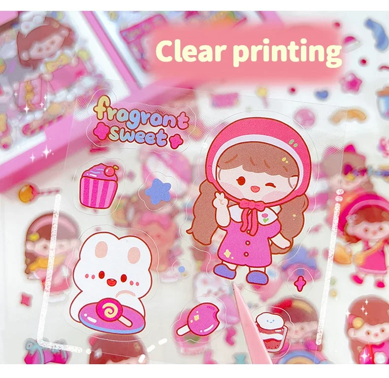 100pcs Gift Box Packaging Stickers Cute Cartoon Kawaii Transparent Decoration Self Adhesive Stationery Sticker