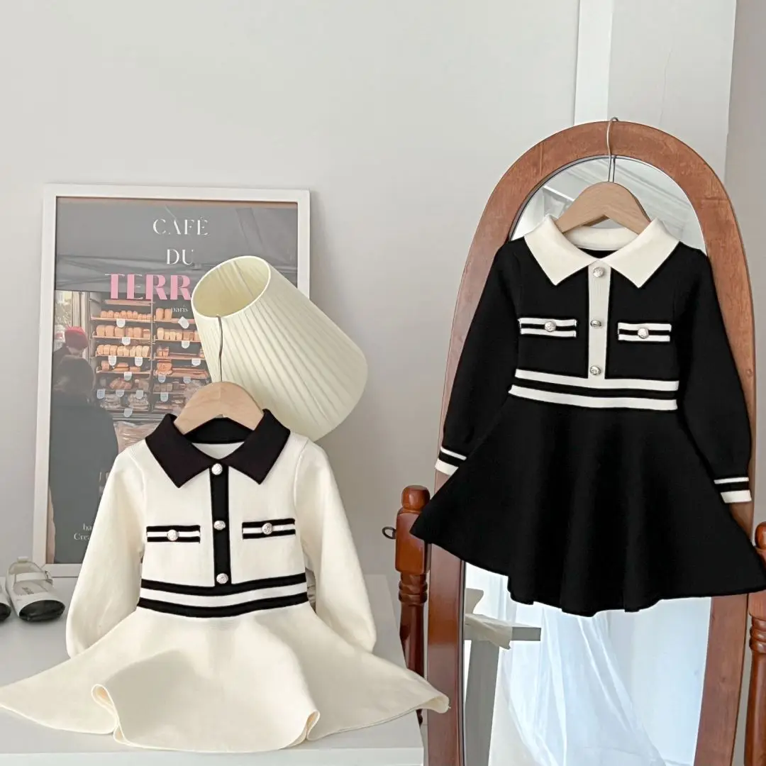 Autumn Fashionable Sweater Dress with Collar Fashionable Campus Style Slim Fit Knit Dress Girls' Base Dress