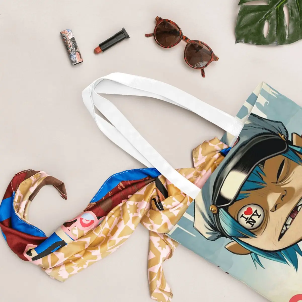 กระเป๋าช้อปปิ้งวงดนตรีกอริลาซ กระเป๋าผ้าแคนวาส กระเป๋าโท้ทแบบใช้ซ้ำได้สำหรับสาวๆ กระเป๋าสะพายไหล่ กระเป๋าเดินทาง