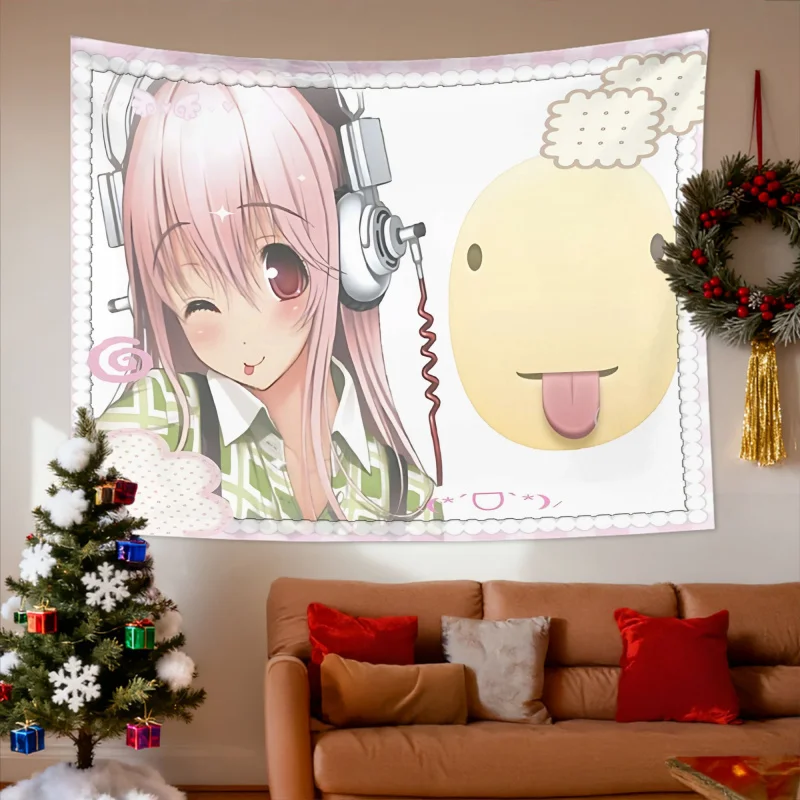 VIKAMA Super Sonico Lustiger Meme-Wandteppich, japanischer Anime-Wandbehang, für Schlafzimmer, Bettkopfteil, Wohnheim, Party, Haus, Hintergrunddekoration
