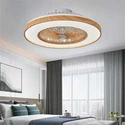 60cm Ceiling Mounted Fan Light With APP Wood Grain Color Eectric Fan Pendant Light Living Room Dining Room Bedroom Light 110V