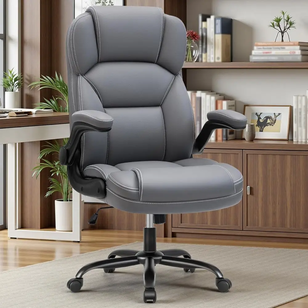PU Leather Oice Chair, Ergonomic High-Back Desk Computer & Gaming Chair with Adjustable Height, Rolling Swivel & lip-Up Armrests