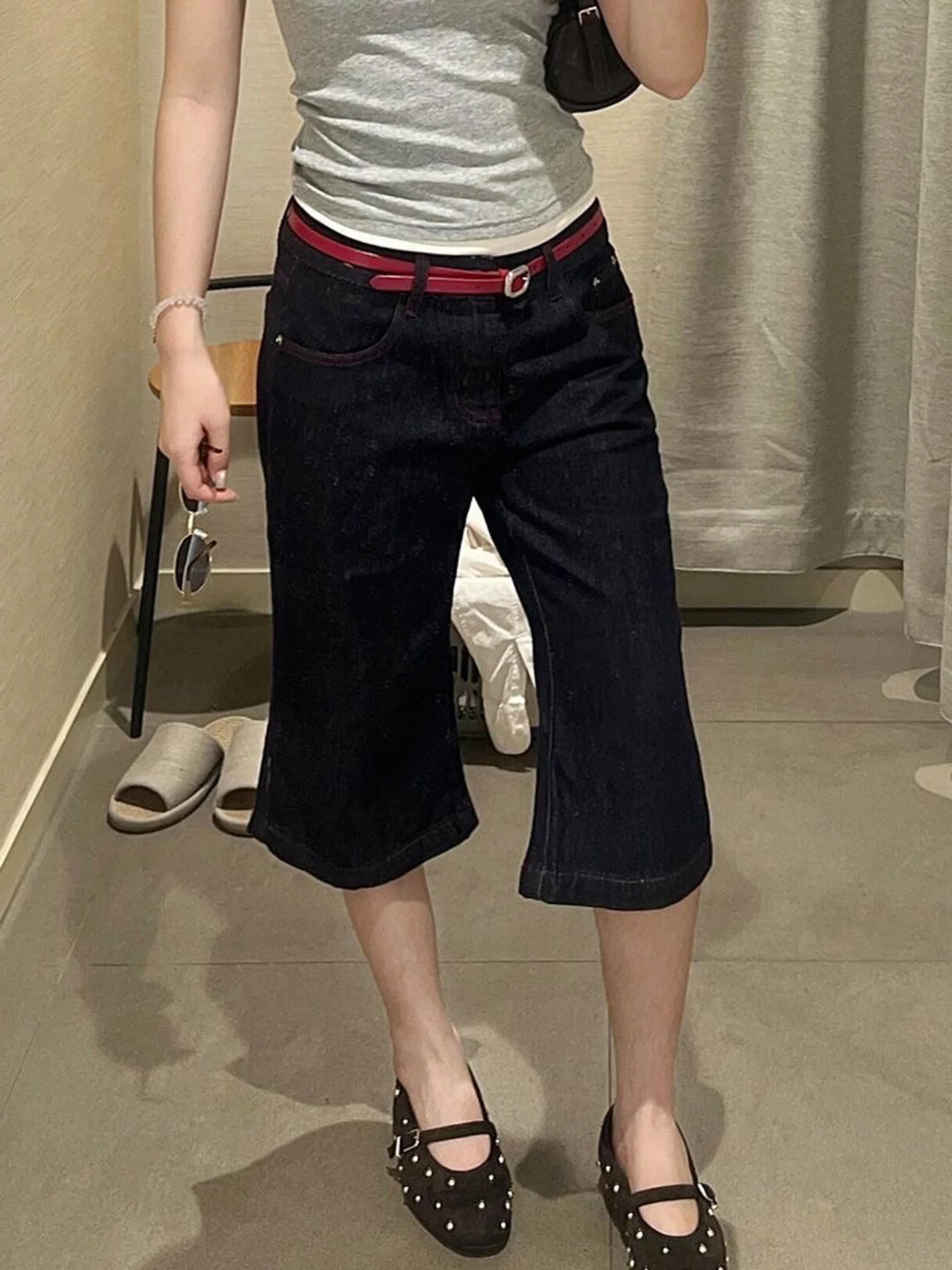 Retro American Street Style Women's Jeans Low Waist Wide Leg Casual Washed out Slimming Micro Flared Denim Pants for Ladies
