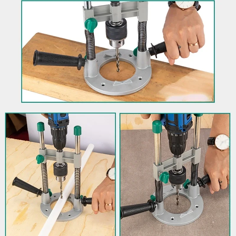 1.5mm-13mm Drill Guide Stand Electric Pipe Hand Drill Holder with Adjustable Precision Angle Removable Handle Woodworking Tool