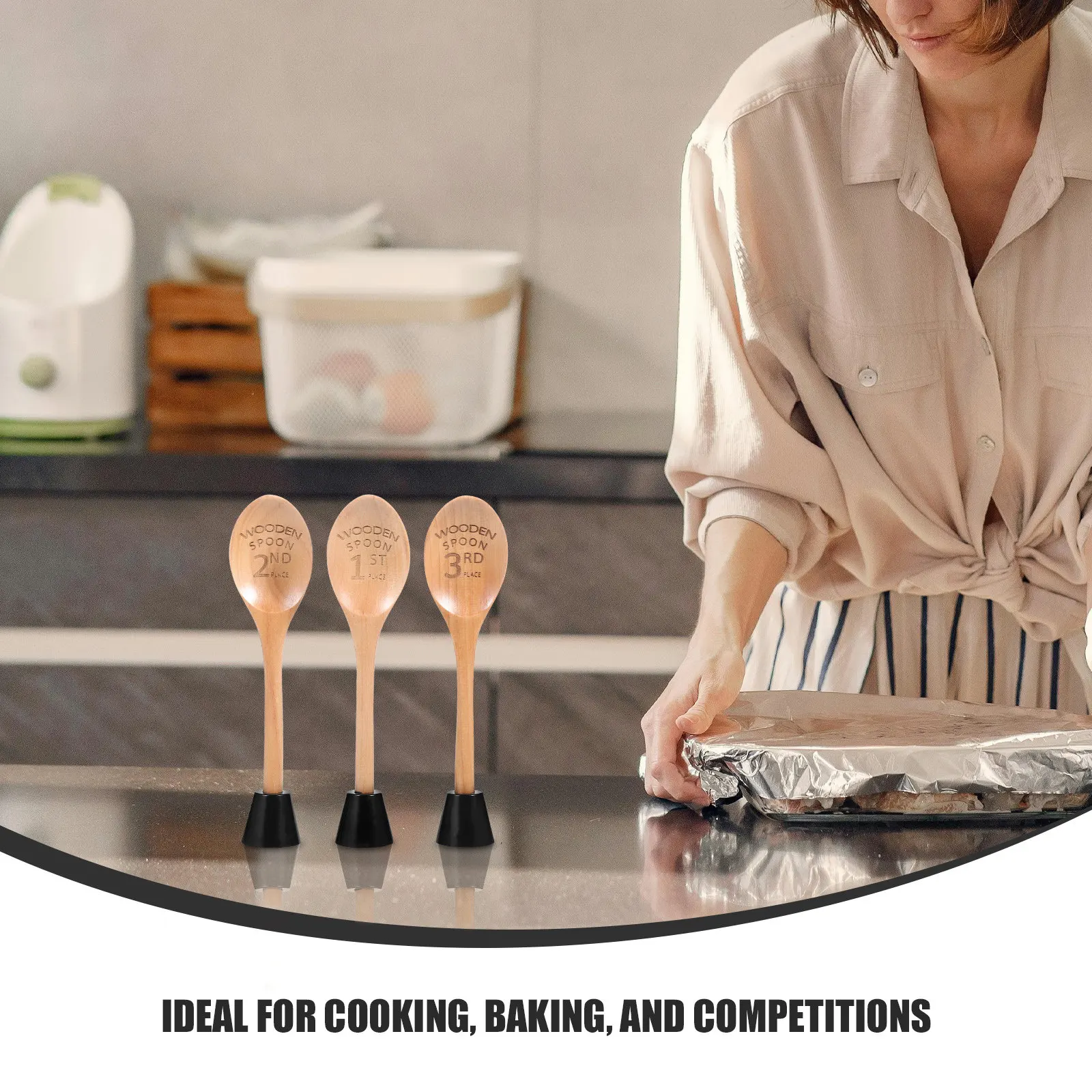 3Pcs Cooking Wooden Spoon Award Trophies Set Engraved Wood Kitchen Competition Prizes Baking Chili Cook Off Awards
