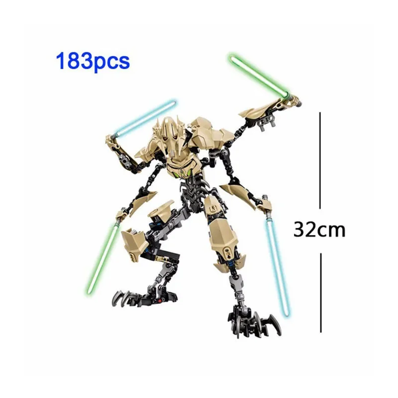 32cm Anime KSZ714 Stern Spielzeug Allgemeine Roboter Grievous Mit Lichtschwert Griff Kampf Waffen Modell Bausteine Action Figur Geschenke