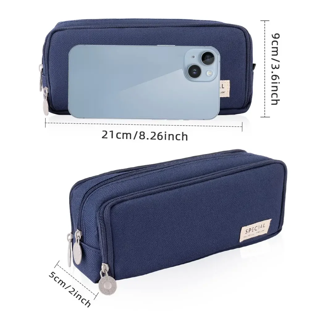 Pencil Case Large Space Storage 3 Compartment Pouch Double Side Opened Student Stationery Desk Organizer School Supplies view 2