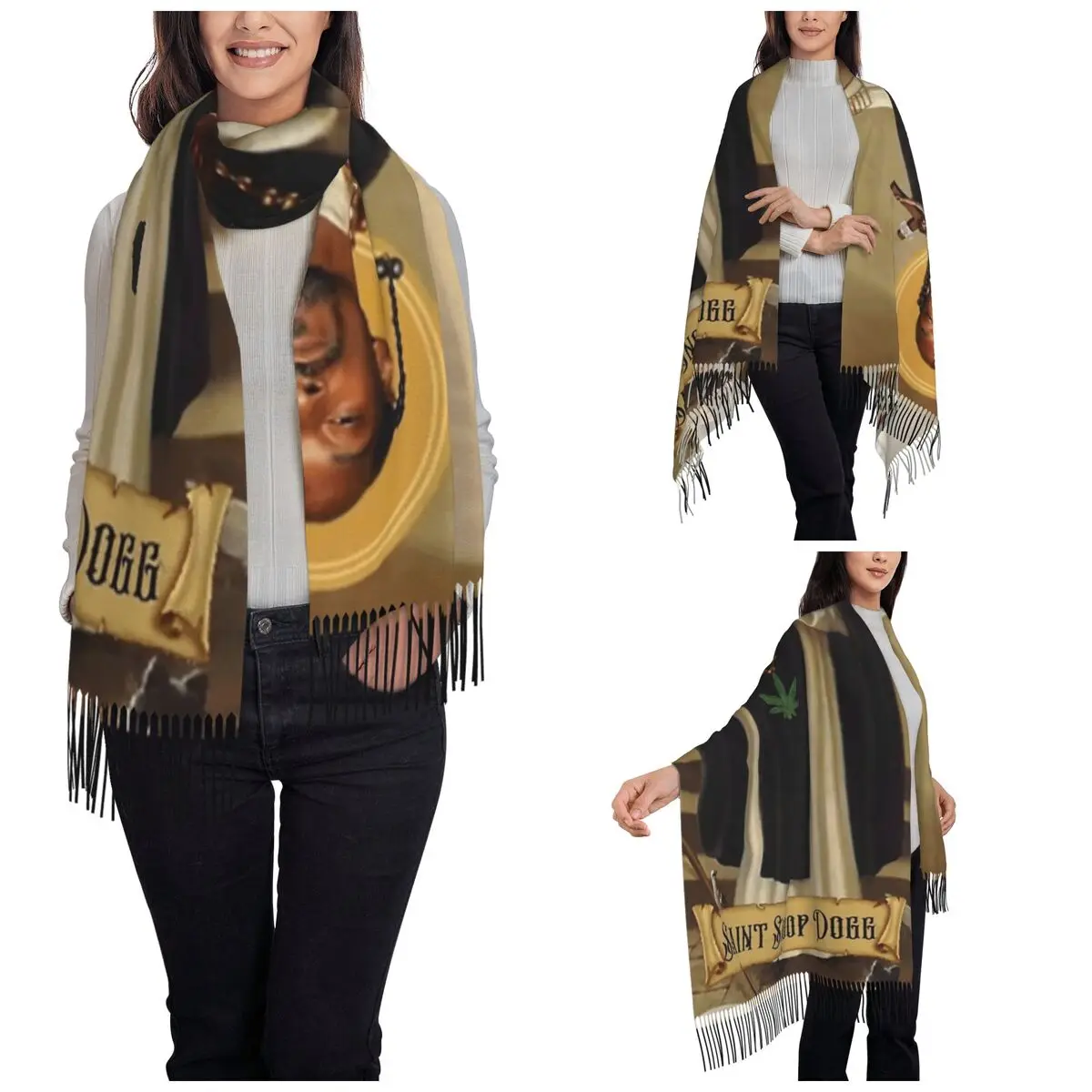 Womens Scarf with Tassel Snoop Dogg Goes Jesus Long Winter Warm Shawl and Wrap Humor Daily Wear Cashmere Scarf