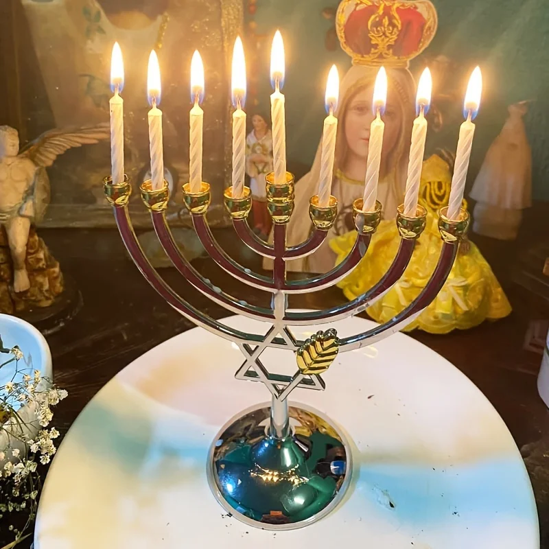 Candelabro de Hanukkah de 9 ramas con Estrella de David, de metal, para decoración de mesa del hogar, regalo para festividades judías.