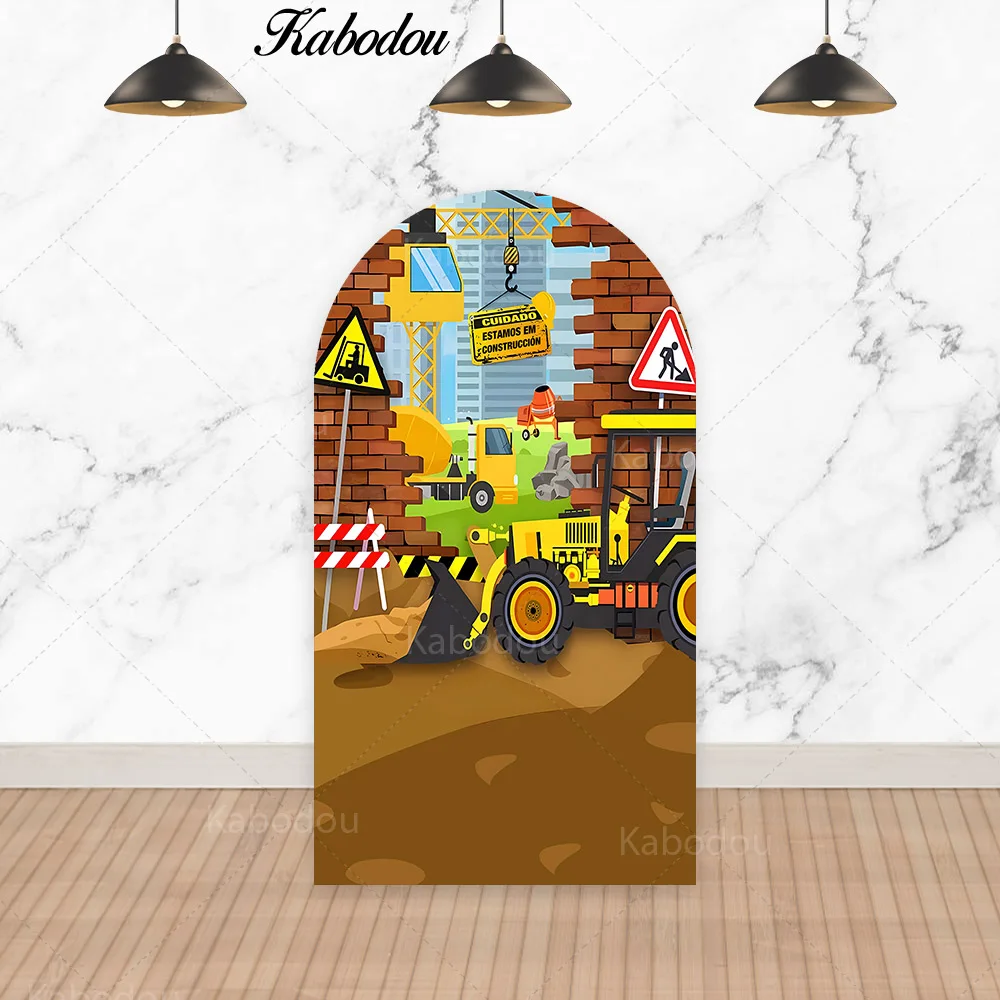 Kabodou Truck Theme Arched Wall Arch Photo Backdrop Cartoon Kids Birthday Party Cute Colorful Custom Photography Background