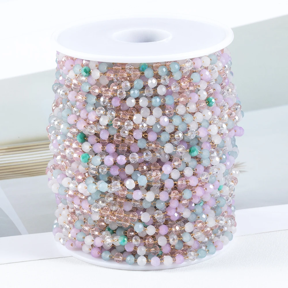 1meter Stainless Steel 3.5mm Color Candy Crystal Ball Round Beaded Chain for DIY Beaded Bracelet Jewelry Accessories