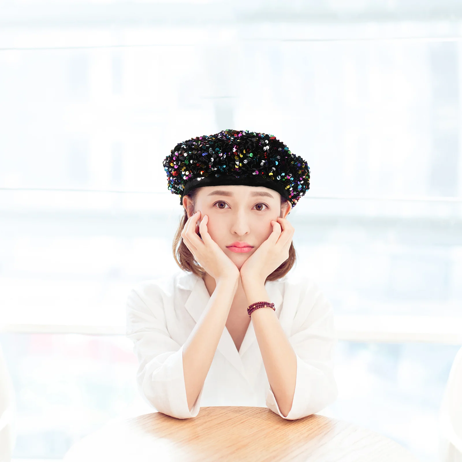 

Sparkly Sequin Beret Lightweight Foldable Fashion Hat For Women Winter Cap Clothes Accessory Dance Party Photography Christmas